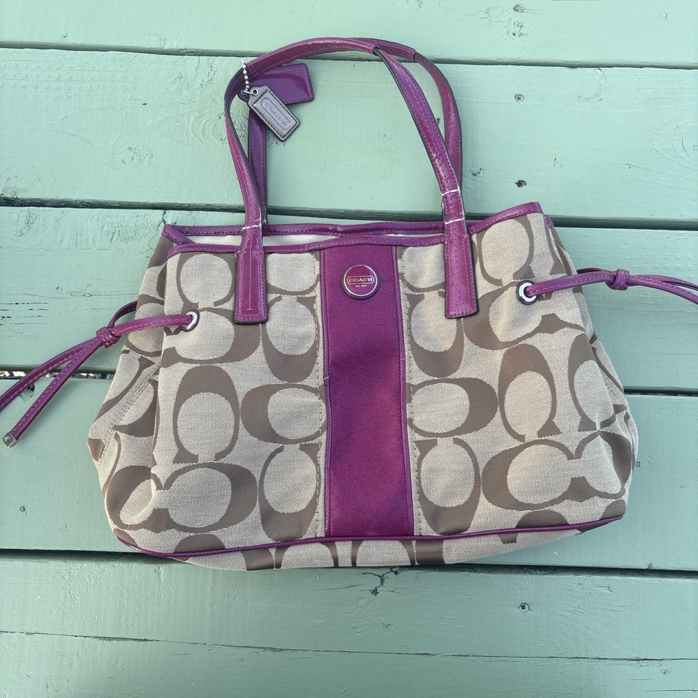 Y2K COACH Signature Purse Monogram Bag Carry All Purple F21949